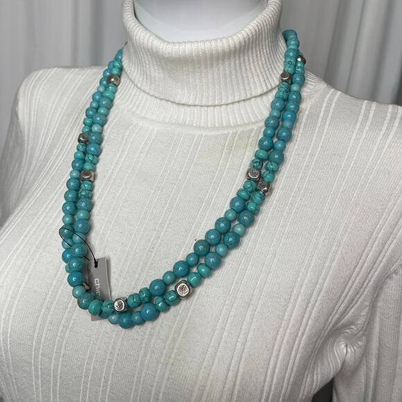 Chico's turquoise dyed stone beads with silver tone signed costume jewelry - Picture 9 of 15